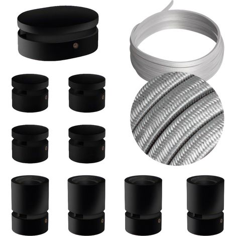 Sistema Filé Symmetric Kit - con cavo di 5 m per catenaria e 9 componenti in legno verniciato nero per interni