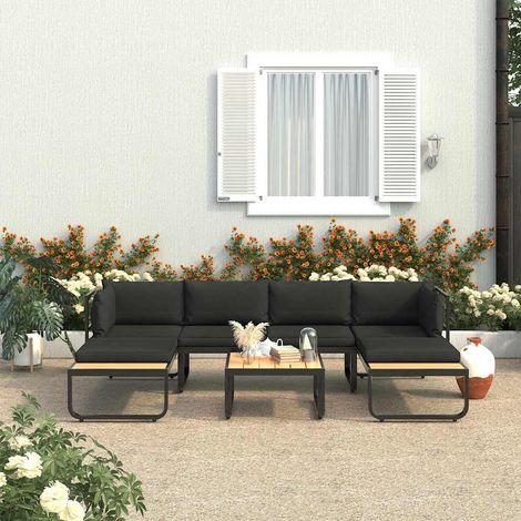 Canapé d'angle de jardin Canapé relax - Banc de jardin à 4 places avec coussins Aluminium WPC BV893330 - BonneVie (1/5)