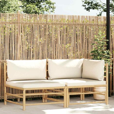 vidaXL 2 Piece Garden Lounge Set with Cream White Cushions Bamboo