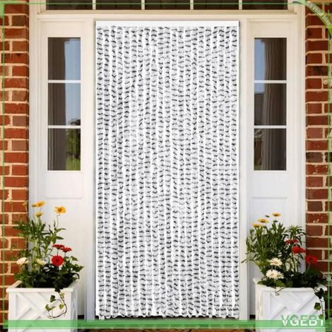 377396 Rideau anti-mouches gris clair et gris foncé 90x200 cm chenille (1/5)