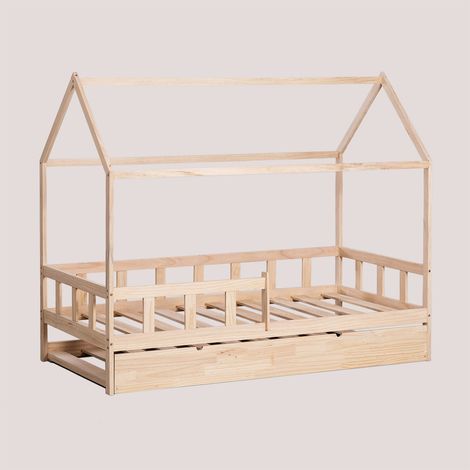 SKLUM Holzbett für 90 cm Kelly Kids-Matratze              Braun Natur            Bettgestell mit Gästebett         90 x 190 cm
