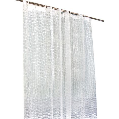 Rideau de Douche Anti Moisissure 180 X 200 cm, 3D Semi Transparent EVA Rideaux de Douche Lavable avec 12 Crochets, Imperméable Antibactérien Séchage