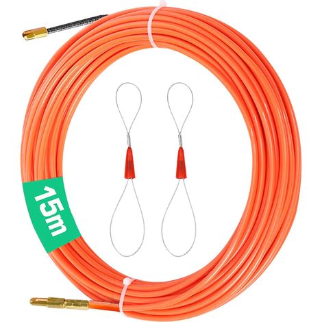 1 Tire Fils Electrique, 15m, Nylon Et Metal, 3mm, Avec 2 Ressorts De Guidage, Pour Installation Cable Mural