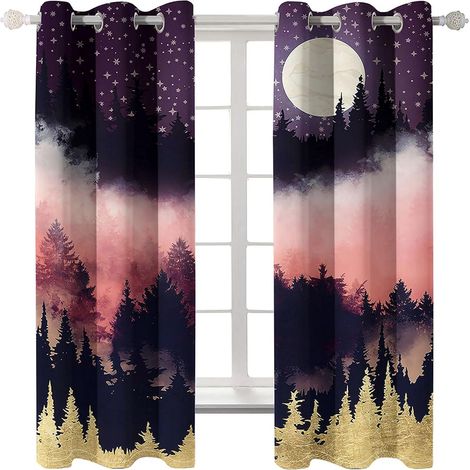 Rideaux à œillets pour chambre d'enfant -Lune Jungle Nuages Nature 72 x 46 cm Rideaux 3D -Rideaux perforés opaques d'intérieur -Isolation et réduction du bruit -Applicable à la chambre à coucher, - 72 (1/5)