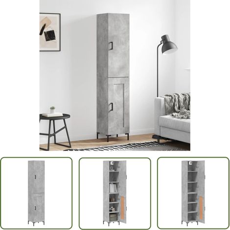 The Living Store Buffet haut Gris béton 34,5x34x180 cm Bois d'ingénierie - Buffet Design Moderne - Meuble Rangement Gris - Armoire Cuisine - Buffet Haute Capacité - Buffet Salon (1/5)