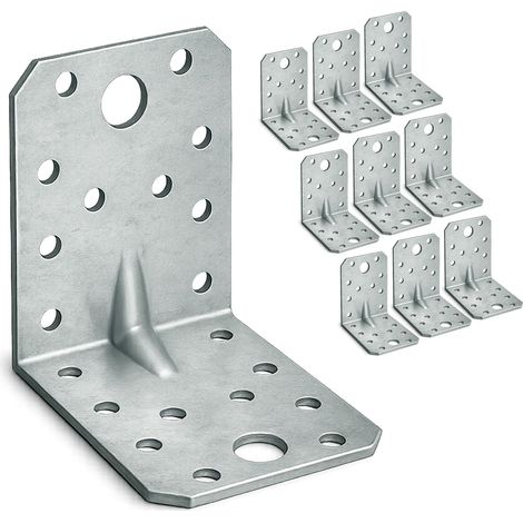 10 x Equerre d'assemblage renforcée (70 x 70 x 55 x 1.5) Equerre de Fixation Angle Droit Support en forme de L, Équerre Angle 90 Degrés en Acier, Équerre de Coin (1/4)