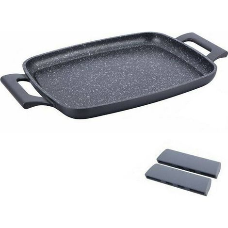 TrAdE Shop Traesio - Piastra Grill In Pietra 47 Cm Induzione Antiaderente Cucina Carne Barbecue Bbq -