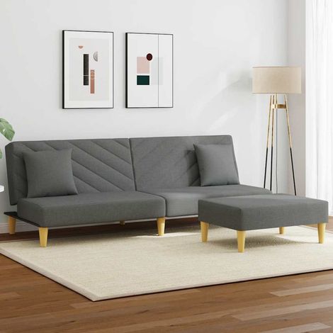 vidaXL Schlafsofa 2-Sitzer mit Kissen und Fußhocker Dunkelgrau Stoff (1/5)