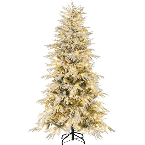 Pour Salon Vitrine et Bureau Sapin de Noël Artificiel 180 cm Fêtes de Fin d'Année Effet Enneigé 250 LED Pied Pliable (1/4)