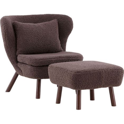 Fauteuil & Pouf Bouclette "Ryxo" 85cm Marron (1/5)