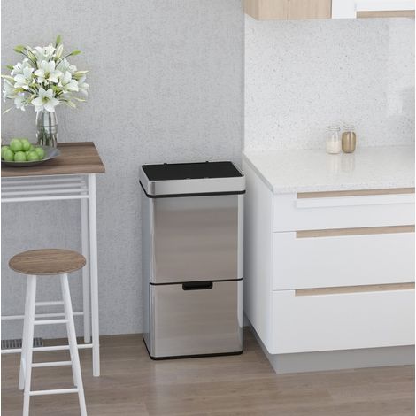 Automatischer Sensormülleimer 72 L, 3 Fächer, silberner Edelstahl OKMYHOME (1/5)