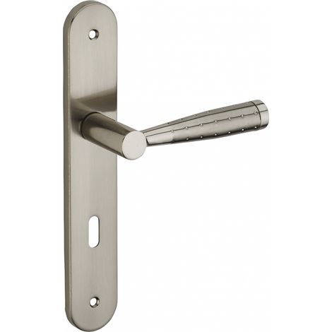 Thirard – Ensemble de poignées pour porte de chambre Helios – Acier embouti nickelé brossé – Entr'axes 195mm, carré 7mm – Installation facile (1/4)