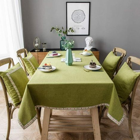 Nappe de table anti-taches imperméable en coton, sans plis, vert pur, 140x160cm, idéale pour cuisine, fêtes et décoration. (1/5)