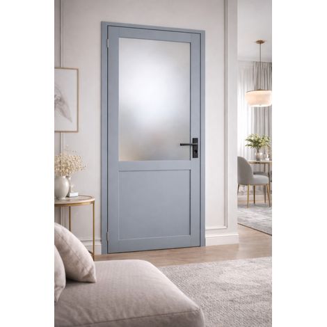Blocco Porta Vetro Athena RAL7035 H204 x L83 Pannello Laterale a Spinta Destro + Maniglia