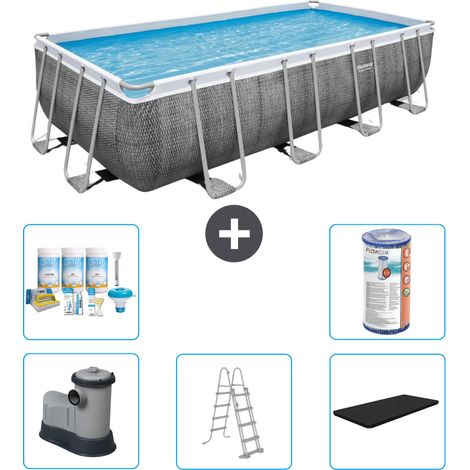 Piscine Rectangulaire Bestway Power Steel - Impression Rotin - 549 x 274 x 122 - Comprend des Accessoires CB29 (1/3)
