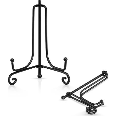 Ensemble de 4 pièces - Présentoir - Chevalet en fer forgé - Convient comme support pour photos, cadre photo ou présentoir d'art - Idéal pour décorer une table dans une chambre - 12,7 cm - Noir (1/5)