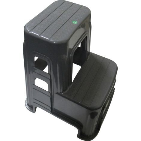 Plastic Double Step Stool Tall 150KG (Grey Lightweight Motorhome Stackable Detailing)