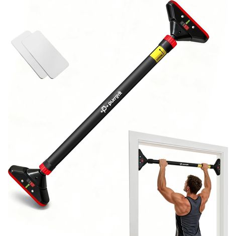 Barre de traction pour porte de 74 à 95 cm, barre de porte pour équipement de gym à domicile, Avec tapis de protection murale,montage sans vis, antidérapant (1/5)