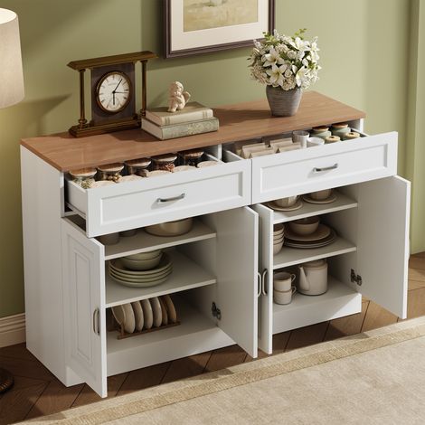 Aparador de 4 puertas y 2 cajones con estantes ajustables, mueble de almacenaje - salón/cocina/recibidor, 120x35x80,5 cm, blanco (1/5)