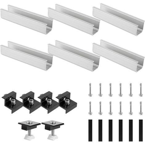 Kit de Montage Solaire, Support Panneau Solaire avec Écrous et Vis, Fixation Panneau Solaires de 30-35 mm Réglables, 12cm Rail Panneaux Solaires Panneaux Photovoltaïques pour Toit Plat (1/5)