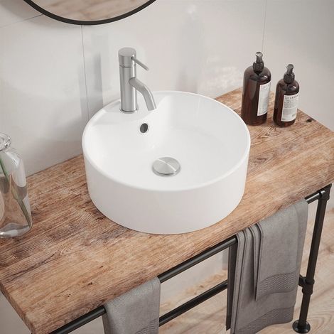 Lavabo à poser rond avec trop plein 40x40x14 cm Blanc (1/4)