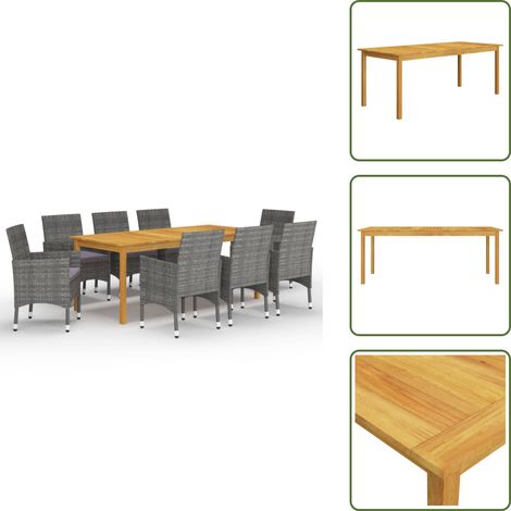 The Living Store Set da Pranzo da Giardino 9 pz Grigio - Tavolo da pranzo in legno
