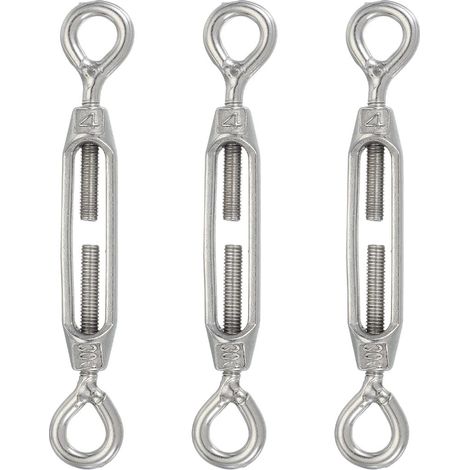 Lot de 3 tendeurs M4 à œil et œil en acier inoxydable 304 pour tendeur de câble réglable pour serrer les câbles métalliques, voile d'ombrage (1/5)