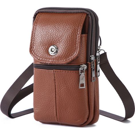 Étui À Cigarettes En Cuir Véritable, Sac À Bandoulière En Cuir De Vachette Vintage, Sac Banane Pour Téléphone Portable, Parfait Pour Protéger Les Téléphones Portables (Marron, 19 X 10 X 4 Cm) (1/2)