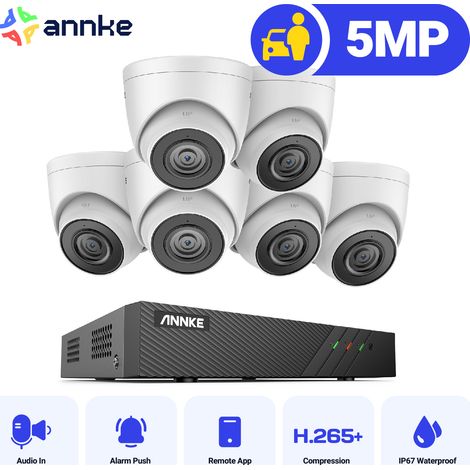 ANNKE 8 Channel PoE Security System with 6 Turret Cameras, EXIR 2.0 Night Vision, Built-in Mic & SD Card Slot, Works with Alexa , IP67  Waterproof - NO HDD (1/5)