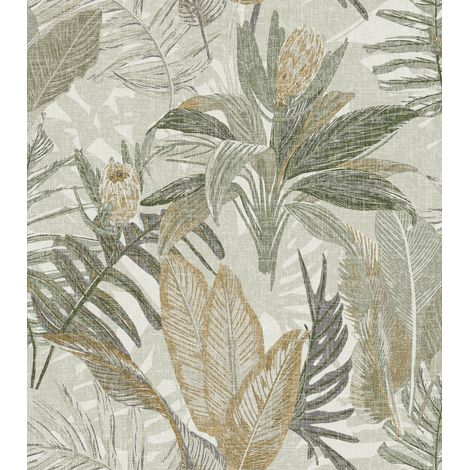 papier peint feuilles vert grisé et jaune - Sanders & Sanders (1/2)