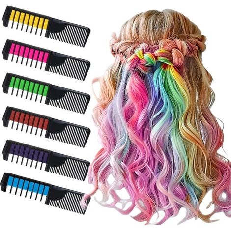 6 peignes à craie pour cheveux, pour filles, enfants, kit de maquillage, couleurs temporaires, lavable, pour bricolage,fête, (1/4)