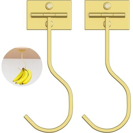 Crochet Banane Adhésif Sous Armoire Lot de 2 Cintres Pliables en Métal Doré pour Cuisine et Camping-Car (1/5)