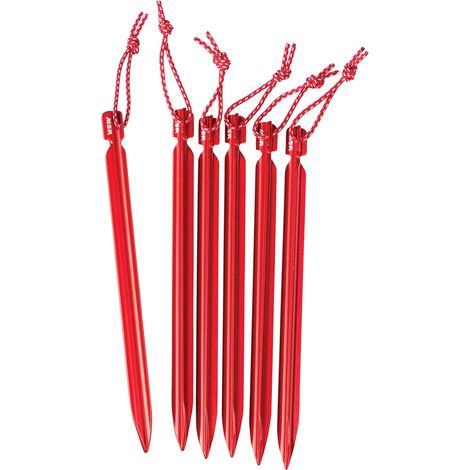 Lot de 6 piquets de tente d'extérieur, réglables et adaptés à une utilisation avec une bâche ou un tapis de sol de tente. (1/5)