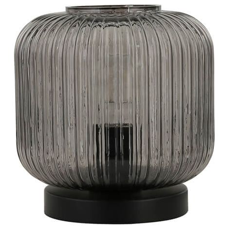 HOME DELUXE Tischlampe aus Glas LILY - Rauchgrau  Tischleuchte Tischlicht Schreibtischlampe  kleine Tischlampe, Design Tischlampe, moderne Tischlampe
