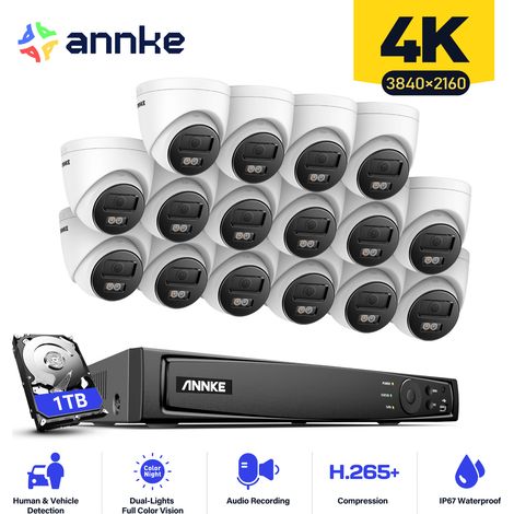 ANNKE 8MP CCTV Kits 16CH PoE NVR 16 × Turret Cameras Outdoor Indoor Smart IR Night Vision Motion Detection Remote Monitoring Security Camera System - 1TB HDD (1/5)