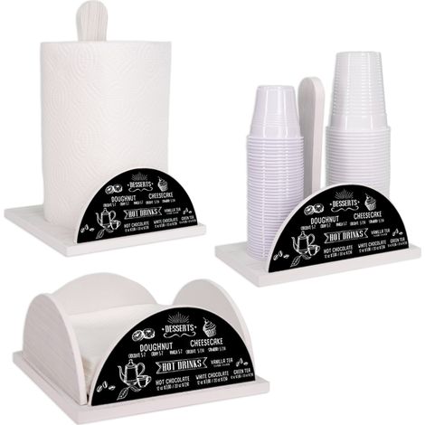 Lupia - Set 3 Pezzi Cucina in Legno White BLACKBOARD: Porta Tovaglioli, Porta Bicchieri, Porta Rotolo, Decorazione Elegante, Adatto a Stili Moderni e Classici, stile lavagna nera Legno bianco (1/4)