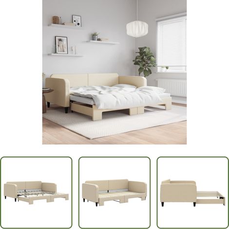vidaXL Sofa-Bett - Tagesbett Ausziehbar Creme 100x200 cm Stoff (1/5)
