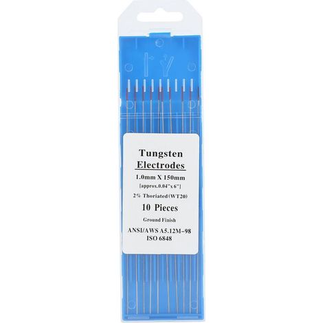 Tige en tungstène thorié, aiguille en tungstène à tête rouge WT20 (1.0mm x 150mm), 10 pièces (1/4)
