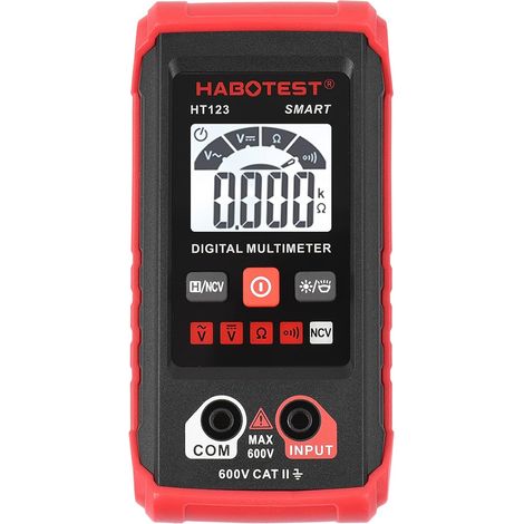 Multímetro digital HT123 con rango automático, 2000 cuentas, RMS verdadero, medición de voltaje CA/CC y resistencia, prueba NCV, pantalla LCD retroiluminada, linterna y almacenamiento de datos. (1/5)