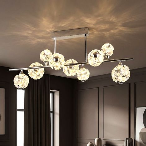 Deckenleuchte Deckenlampe Esszimmerlampe chrom Glas Kristalle LED L 101 cm (1/5)