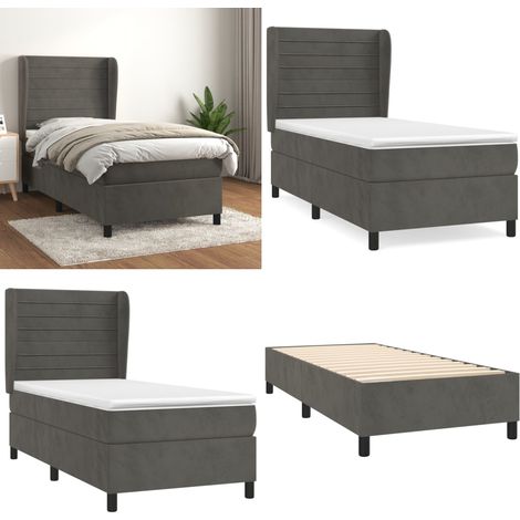 Sommier à lattes de lit et matelas Gris foncé 90x190 cm Velours - Lit Double - Lit Capitonné - Lit Velours - Literie - Chambre À Coucher - Home & Living (1/5)