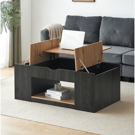 Wohnzimmertisch Kaffeetisch höhenverstellbar mit Stauraum 109 5 cm OKMYHOME (1/5)