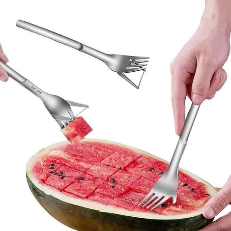 trancheuse Et Dcoupeuse De Pastque Deux En Un Fourchette Fruits En Acier Inoxydable (1/5)