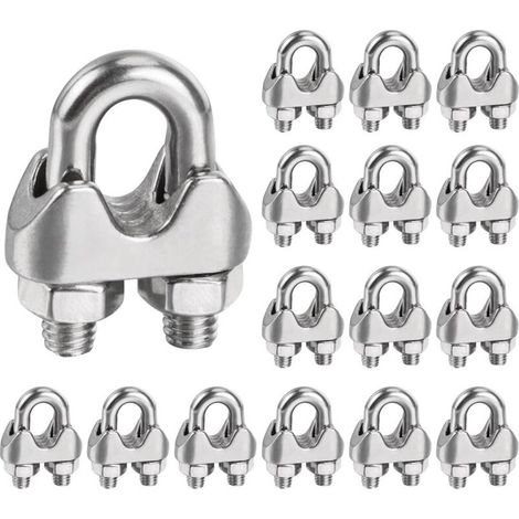 Serre Cable Inox 6mm,16 Pièces Serre Cable Acier Attaches pour 6mm câbles métalliques M6 Pince de Câble Métallique U pinces en pour Câble Métallique de 6mm Diamètre(M6) (1/5)