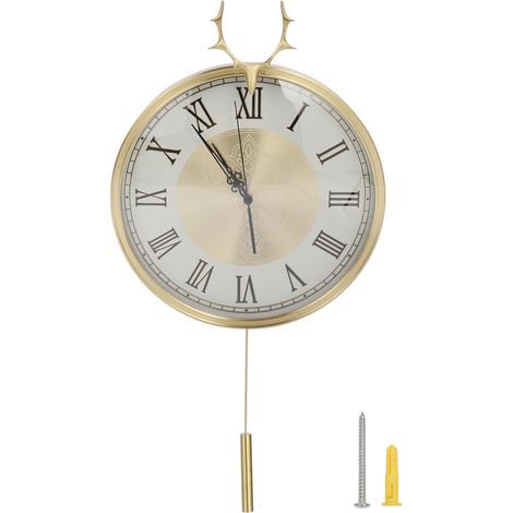 Horloge Murale Pendule Cuivre Massif Silencieuse Déco Salon 43x35cm (1/5)