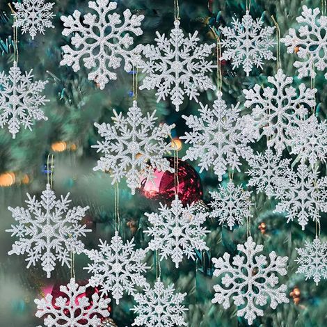 Pendentif Flocon De Neige - 36 Pièces - Décoration De Noël Blanc Avec Cordon - Pour Arbre De Noël Fenêtre Plafond (1/5)