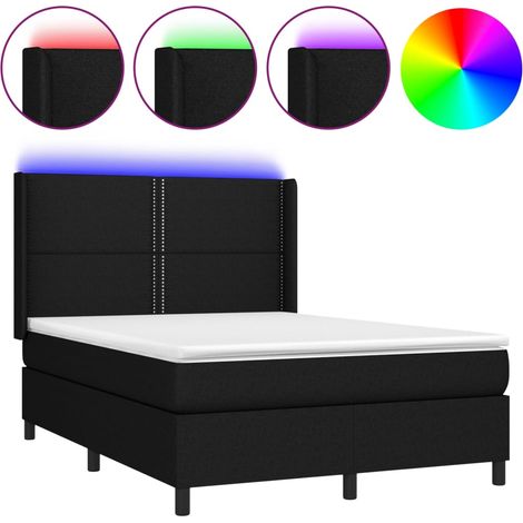 Sommier à lattes de lit matelas LED Noir 140x190 Tissu (1/5)