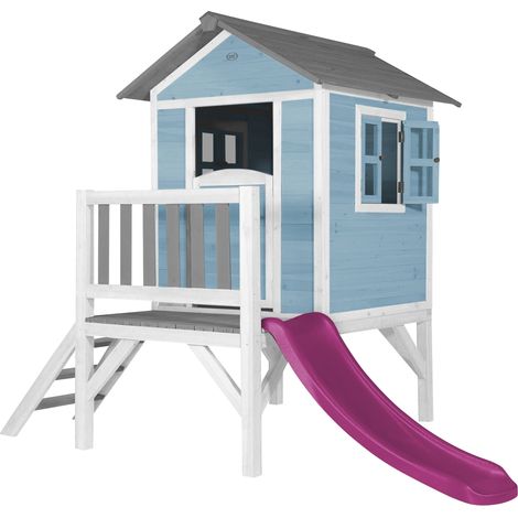 Axi Maison Enfant Beach Lodge Xl En Bleu Avec Toboggan En Violet  Maison De Jeux En Bois Ffc Pour Les Enfants  Maisonnette / Cabane De Jeu Pour Le Jardin