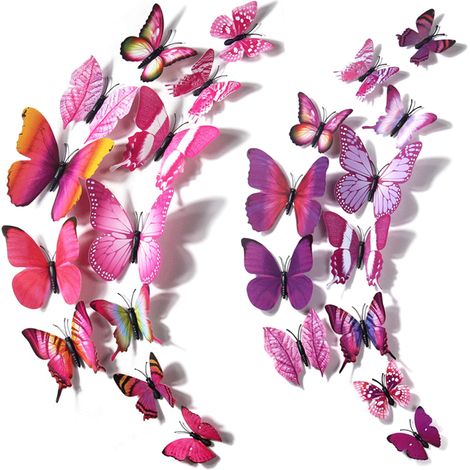 Papillons - Décoration Murale 3D Aimantée Et Autocollante - Pour Chambre Mariage Fête - Lot De 48 Pièces (1/5)