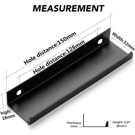 6er-Set Möbelgriffe, unsichtbare Griffe, Möbelgriffe aus Aluminiumlegierung, 128 mm Lochabstand, Schwarz (1/4)